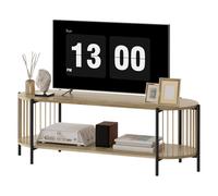 Mueble de tv estilo bohemio hasta 55 pulgadas con diseño en cuerda de papel y 2 estantes abiertos 124x43,5x41 cm natural
