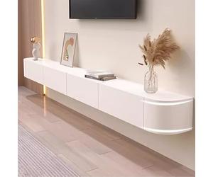 Mueble De TV Flotante Blanco Mueble De TV Montado En La Pared En La Sala De Estar Unidad De TV Suspendida Banco De TV Grande Con Almacenamiento Debajo Del Televisor Consola Multimedia(180x24x20cm)