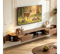 Mueble de TV flotante premontado con cajones, mueble de TV de madera montado en la pared, consola flotante moderna con gran almacenamiento, banco de TV que ahorra espacio debajo del televisor para