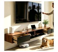 Mueble de TV flotante premontado con cajones, mueble de TV de madera montado en la pared, consola flotante moderna con gran almacenamiento, banco de TV que ahorra espacio debajo del televisor para