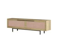 Mueble de tv kvænangen con 2 puertas aglomerado 160x35.5x45cm - roble / ratán [en.casa]