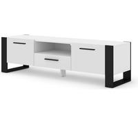 Mueble de TV Nuka, 160 cm, mueble bajo, armario, mesa de TV, aparador, cómoda, mesa de alta fidelidad, blanco mate