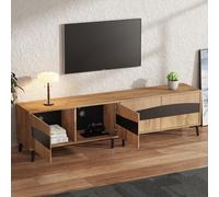 Mueble de TV okwish, bajo con 4 compartimentos, soporte de TV con 8 estantes, mueble de televisión con detalles en , apto para televisores de 75 pulgadas, combinación de madera y