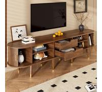 Mueble de TV Okwish con puertas correderas de ratán, mueble de televisión de estilo rústico hecho de MDF con compartimentos abiertos, cajones y armarios, mueble de televisión con acabado en color noga