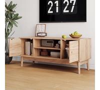 Mueble de TV oquishe con estantes abiertos, aparador de diseño de doble puerta, mueble bajo para televisores de 32/45 pulgadas, color roble