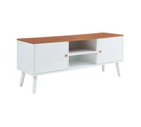 Mueble de tv reyljand con compartimentos 120x35x50 cm - blanco/madera de teca [en.casa]