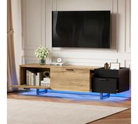 Mueble de TV STILVORA con estantes abiertos y cajones grandes, mueble bajo con espacio de almacenamiento cerrado, mesa de televisión con aspecto de madera natural y color