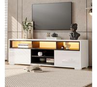 Mueble de TV STILVORA con iluminación LED y acabado de alto brillo, mueble bajo con 2 puertas y 8 espacios de almacenamiento, ideal para apartamentos pequeños