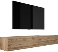 Mueble de TV suspendido en roble Wotan, diseño moderno. Ancho: 200 cm (2 módulos de 100 cm)
