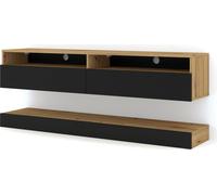 Mueble de TV suspendido, modelo Duo, 160 cm, acabado en roble artesanal y acabado mate, sin iluminación
