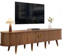 Mueble de TV Sweiko de 175 cm con puerta corredera de ratán, aspecto de nogal y gran capacidad de almacenamiento. Mueble de televisión de estilo rústico fabricado en MDF, con estantes abiertos, cajone