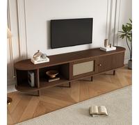 Mueble de TV y aparador MODFU con diseño de ratán, mueble bajo para televisión con patas ajustables, espacio de almacenamiento, ideal para el salón, mueble de almacenamiento, color nogal oscuro