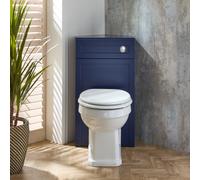 Mueble de WC de Esquina - Color Azul Marino - Completo con Inodoro Adosado Richmond, Descarga Cromada y Tapa para Inodoro Blanca - Warwick