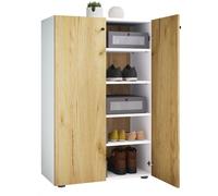 Mueble de zapato de madera | Dimensiones: H. 110 x W. 70 x D. 39 cm | Armario multiusos | 5 compartimentos | 2 puertas giratorias– Lona