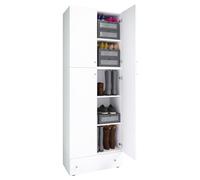 Mueble de zapato de madera | Dimensiones: H. 200 x W. 70 x D. 39 cm| Armario multiusos | 5 compartimentos | 4 puertas giratorias | cajón extra– Lona