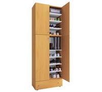 Mueble de zapato de madera | Dimensiones: H. 200 x W. 70 x D. 39 cm | Armario multiusos | 9 compartimentos | 4 puertas giratorias | cajón extra – Lona