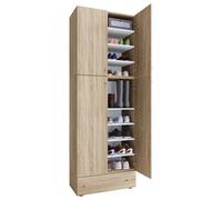 Mueble de zapato de madera | Dimensiones: H. 200 x W. 70 x D. 39 cm | Armario multiusos | 9 compartimentos | 4 puertas giratorias | cajón extra – Lona