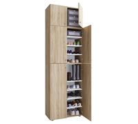 Mueble de zapato de madera | Dimensiones: H. 200 x W. 70 x D. 39 cm | Armario multiusos | 9 compartimentos | 4 puertas giratorias | Accesorio con 2 puertas – Lona