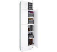 Mueble de zapato de madera | Dimensiones: H. 240 x W. 70 x D. 39 cm| Armario multiusos | 5 compartimentos | 4 puertas giratorias | Accesorio con 2 puertas | cajón extra– Lona