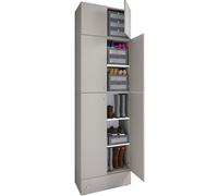 Mueble de zapato de madera | Dimensiones: H. 240 x W. 70 x D. 39 cm| Armario multiusos | 5 compartimentos | 4 puertas giratorias | Accesorio con 2 puertas | cajón extra– Lona