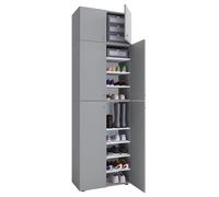 Mueble de zapato de madera | Dimensiones: H. 240 x W. 70 x D. 39 cm | Armario multiusos | 9 compartimentos | 4 puertas giratorias | Accesorio con 2 puertas | Cajón extra – Lona