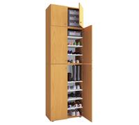 Mueble de zapato de madera | Dimensiones: H. 240 x W. 70 x D. 39 cm | Armario multiusos | 9 compartimentos | 4 puertas giratorias | Accesorio con 2 puertas | Cajón extra – Lona
