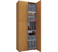 Mueble de zapato de madera | Dimensiones: W. 70 x H. 184 x D. 40 cm | Armario multiusos | 5 compartimentos | 4 puertas giratorias - Lona