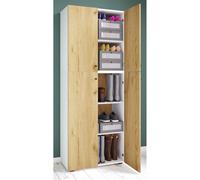Mueble de zapato de madera | Dimensiones: W. 70 x H. 184 x D. 40 cm | Armario multiusos | 5 compartimentos | 4 puertas giratorias - Lona