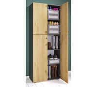 Mueble de zapato de madera | Dimensiones: W. 70 x H. 184 x D. 40 cm | Armario multiusos | 5 compartimentos | 4 puertas giratorias - Lona