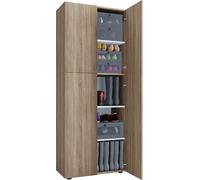 Mueble de zapato de madera | Dimensiones: W. 70 x H. 184 x D. 40 cm | Armario multiusos | 5 compartimentos | 4 puertas giratorias - Lona
