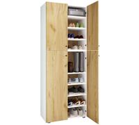 Mueble de zapato de madera | Dimensiones: W. 70 x H. 184 x D. 40 cm | Armario multiusos | 9 compartimentos | 4 puertas giratorias - Lona