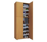 Mueble de zapato de madera | Dimensiones: W. 70 x H. 184 x D. 40 cm | Armario multiusos | 9 compartimentos | 4 puertas giratorias - Lona