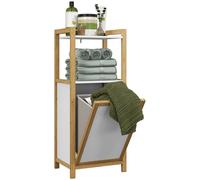 Mueble HOMCOM con patas de bambú, mueble de baño con cesta para la ropa sucia, 2 estantes, ahorrador de espacio, 40x30x30 cm, Blanco