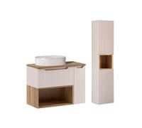 Mueble lavabo 80cm riva cashmere y madera con nicho y pedestal