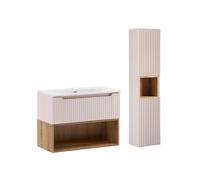 Mueble lavabo 80cm y pedestal riva cashmere y madera
