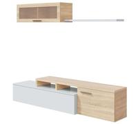Mueble Modular Tv Nexus 3 Módulos Salón Comedor Color Roble Canadian Y Blanco Artik Estilo Nórdico 200x32 Cm