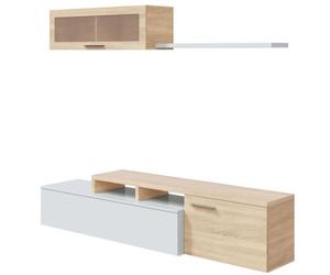 Mueble Modular Tv Nexus 3 Módulos Salón Comedor Color Roble Canadian Y Blanco Artik Estilo Nórdico 200x32 Cm