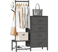 Mueble multiusos 3 en 1 con 4 armarios de tela, barra para colgar ropa, 2 ganchos para ropa, estante doble para zapatos, ideal para dormitorios