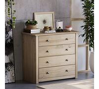 Mueble Panama de Vida Designs, mueble de dormitorio con 4 cajones, hecho de madera de pino, mueble macizo, con acabado de cera, de madera natural