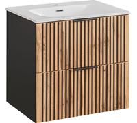 Mueble para lavabo encastrado con desagüe - 60 cm - Sylve, color Wotan