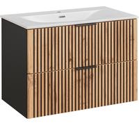 Mueble para lavabo encastrado con desagüe - 80 cm - Sylve, color Wotan
