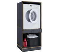Mueble para lavadora con unidad base, conversión de lavadora con espacio de almacenamiento detrás de dos puertas batientes y un cajón, dimensiones: unidad superior 162 cm de alto x 67 cm de ancho x 68