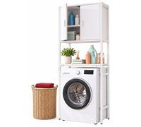 Mueble para lavadora Relaxdays, con 3 compartimentos, estante superior para lavadora, secadora o inodoro, dimensiones (alto x ancho x profundidad): 170 x 64 x 27 cm, color blanco