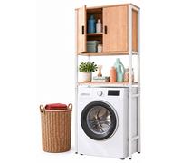 Mueble para lavadora Relaxdays, con 3 compartimentos, estante superior para lavadora, secadora o inodoro, dimensiones (alto x ancho x profundidad): 170 x 64 x 27 cm, color blanco/natural