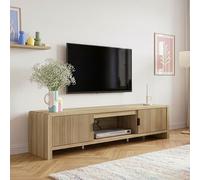 Mueble para televisión "Lukkodso" con 3 compartimentos y 2 puertas, dimensiones 150 x 40 x 40 cm, acabado en imitación roble, color claro