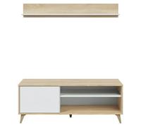 Habitdesign Módulo TV Kikua Plus con estante Blanco Artik y Roble Canadian 135×50×40 cm