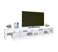 Mueble para TV con Luces LED RGB, Estante Multimedia de 260 cm, Madera Contrachapada, Blanco, con Amplio Almacenamiento para Revistas y Controles, Soporte para Decoración, Ideal para Salón