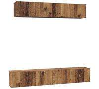 Mueble para TV de pared, madera de ingeniería, 5 piezas | Puertas con bisagras, estantes integrados, montaje en pared, almacenamiento para cables y mandos a distancia