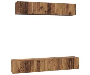 Mueble para TV de pared, madera de ingeniería, 5 piezas | Puertas con bisagras, estantes integrados, montaje en pared, almacenamiento para cables y mandos a distancia