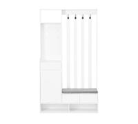 Mueble recibidor 100x180x35 cm - banco acolchado con almacenaje, zapatero con panel perforado y 4 ganchos multifunción - blanco